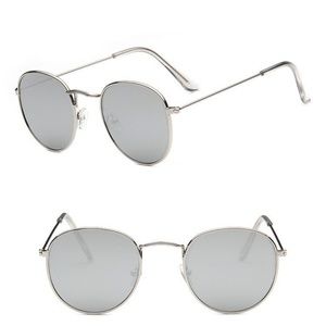 Round Frame Mirror Sunglasses - Gray/Silver